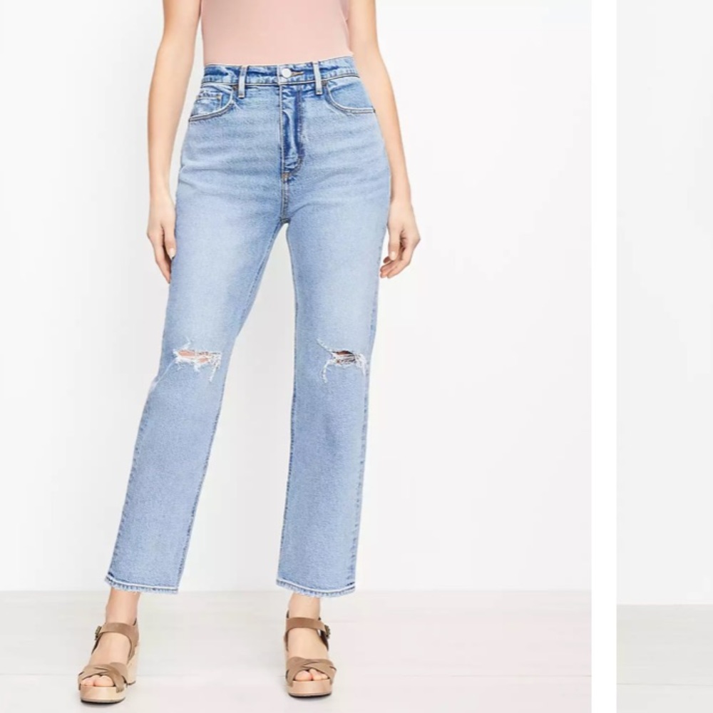 NEW LOFT The Curvy 90s Straight Leg Ankle Distressed Jean Light Indigo Size 25 - Picture 5 of 14